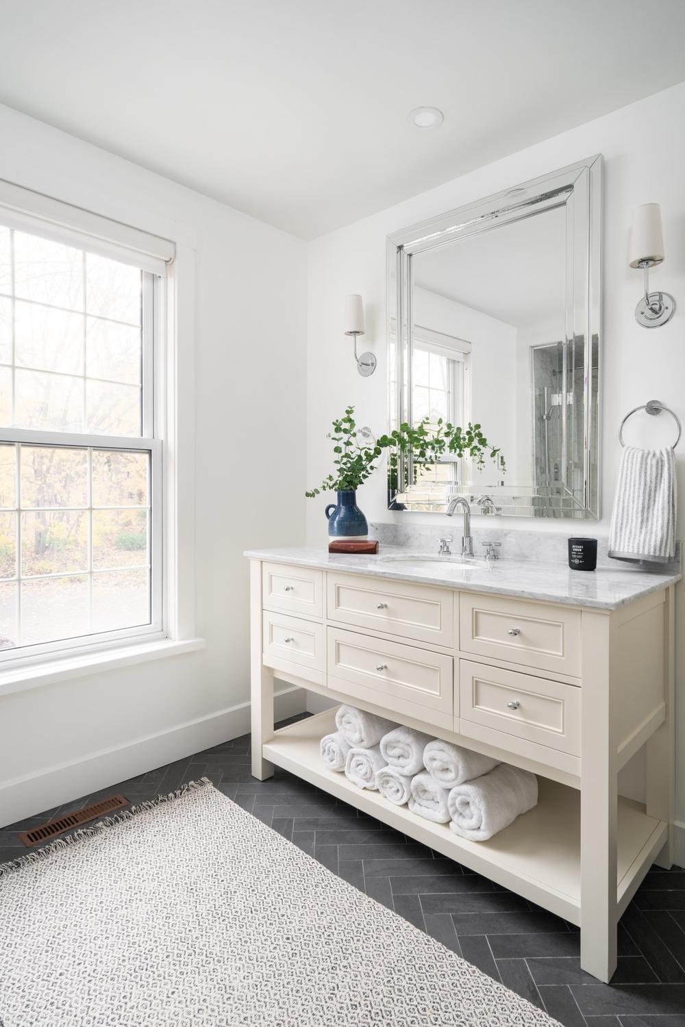 Bright country bathroom with textures and natural light