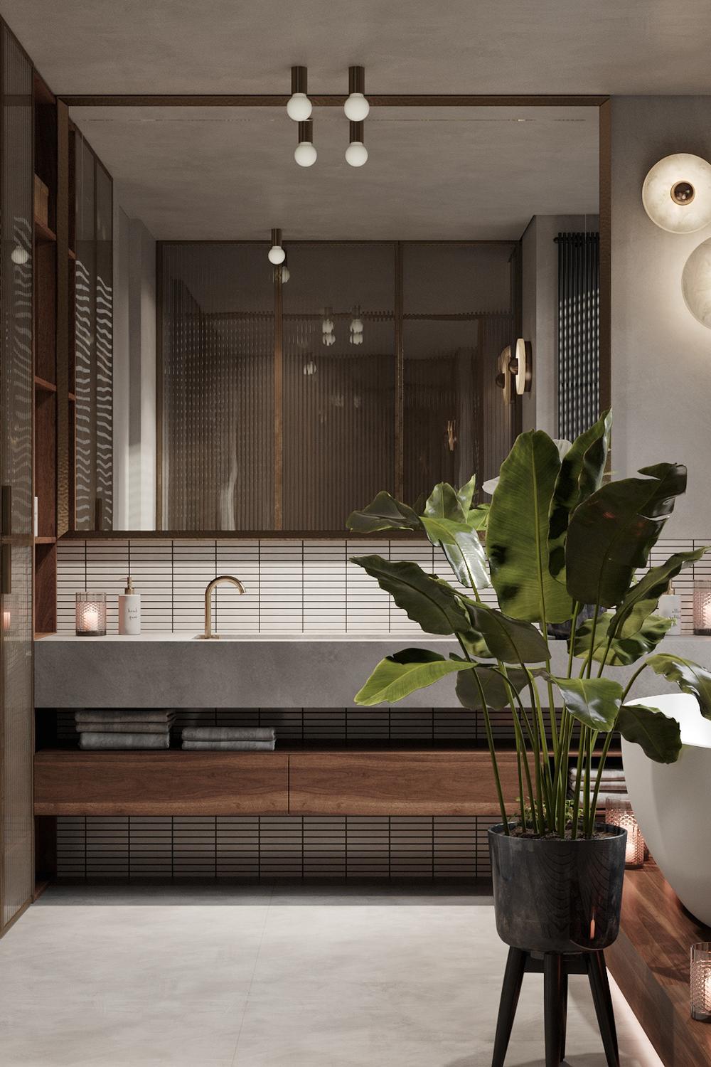 Baño minimalista con encanto natural y toques de madera.