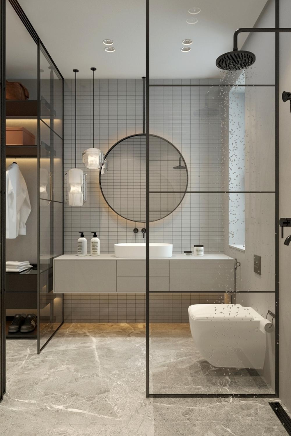 Baño contemporáneo con luminosidad natural y diseño elegante.
