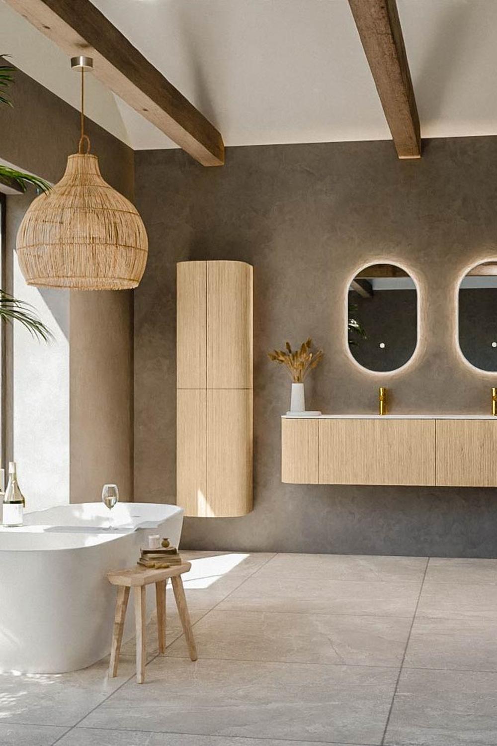 Estética de lavabo curvo con funcionalidad moderna