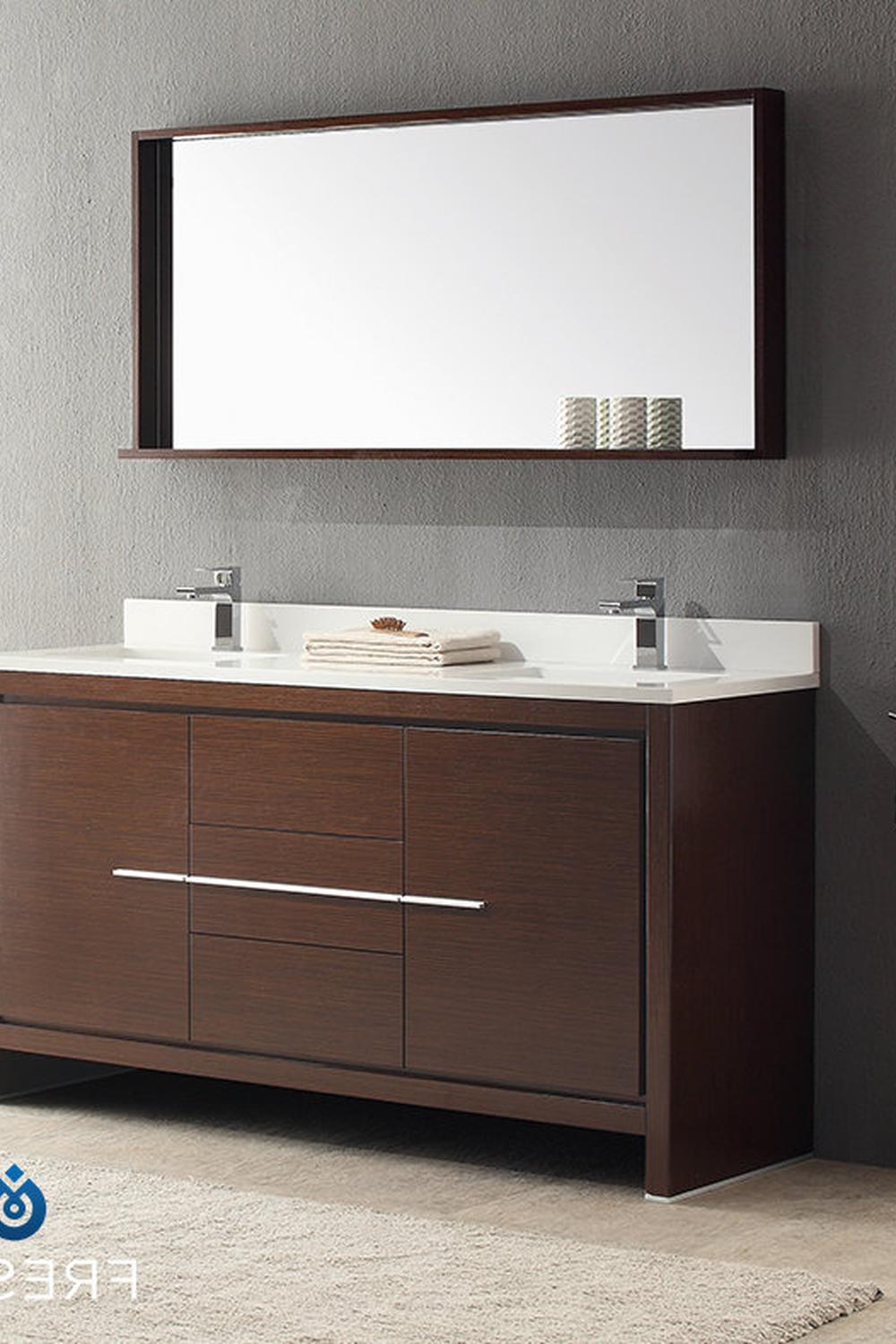 Mueble de baño oscuro con encimera clara y accesorios decorativos