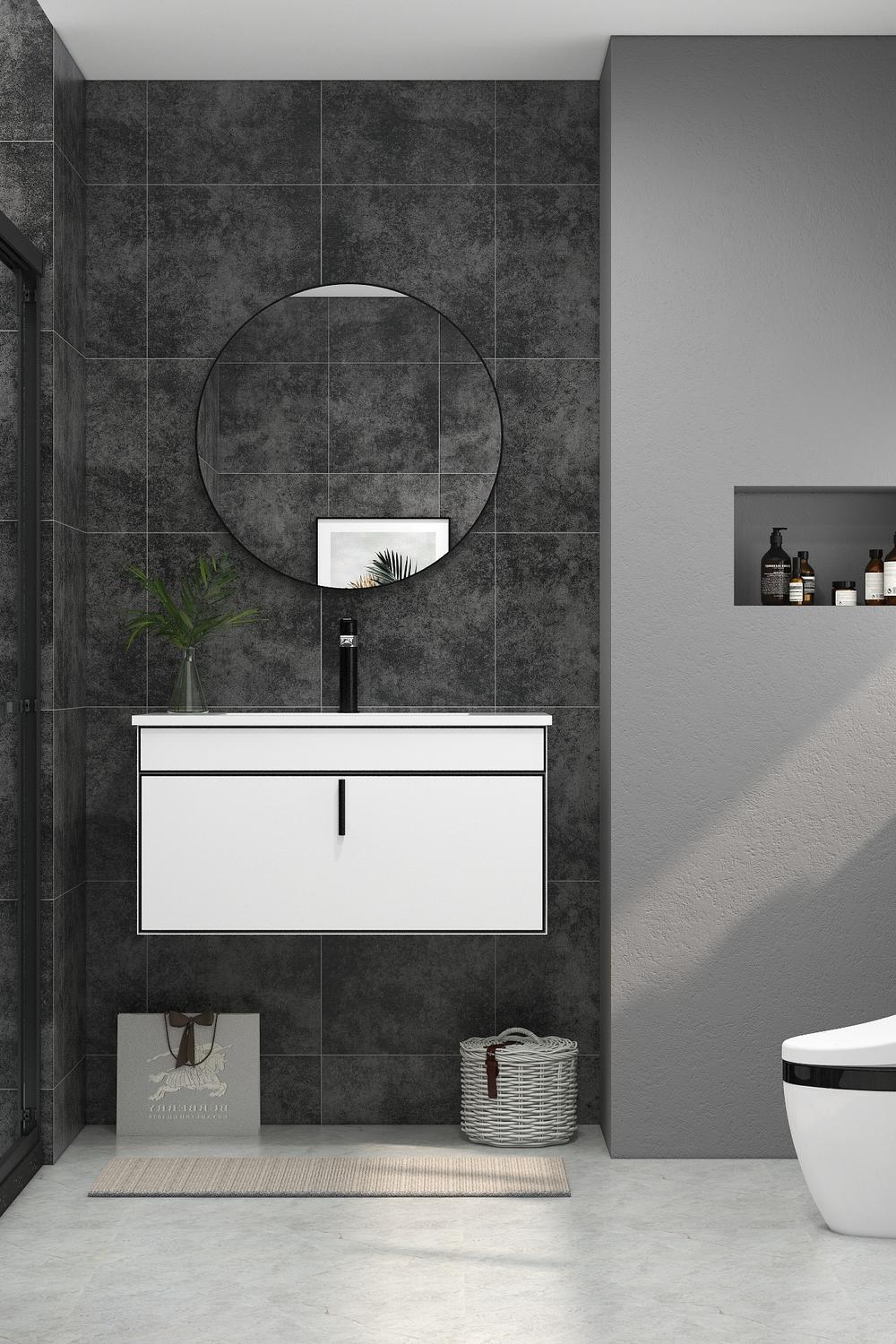Minimalist dark grey bathroom with clean lines and simple decor