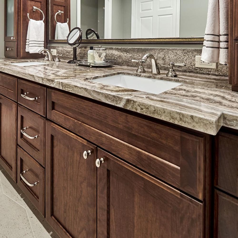 Classic simplicity dark wood bathroom vanity with a polished finish