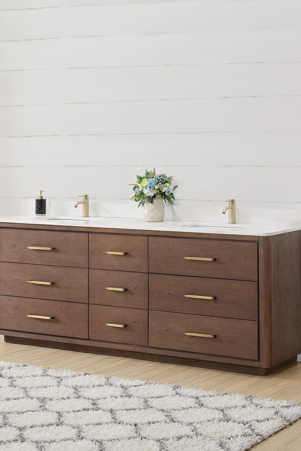 Practical dark wood vanity featuring class and style