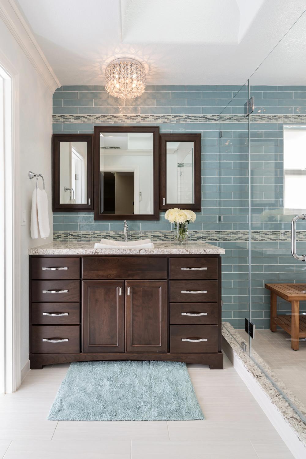 Cozy and functional dark wood bathroom vanity design
