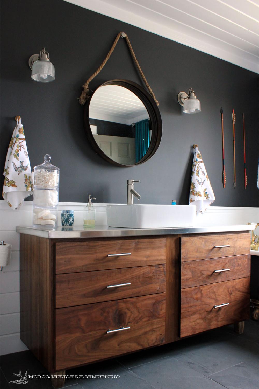 Bright and airy dark wood bathroom vanity design