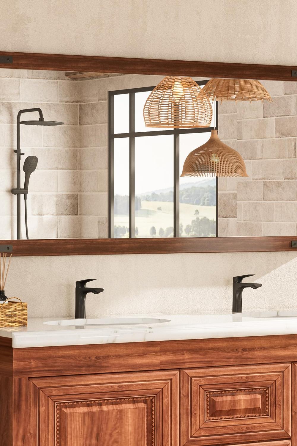 Polished and refined dark wood bathroom vanity with elegance