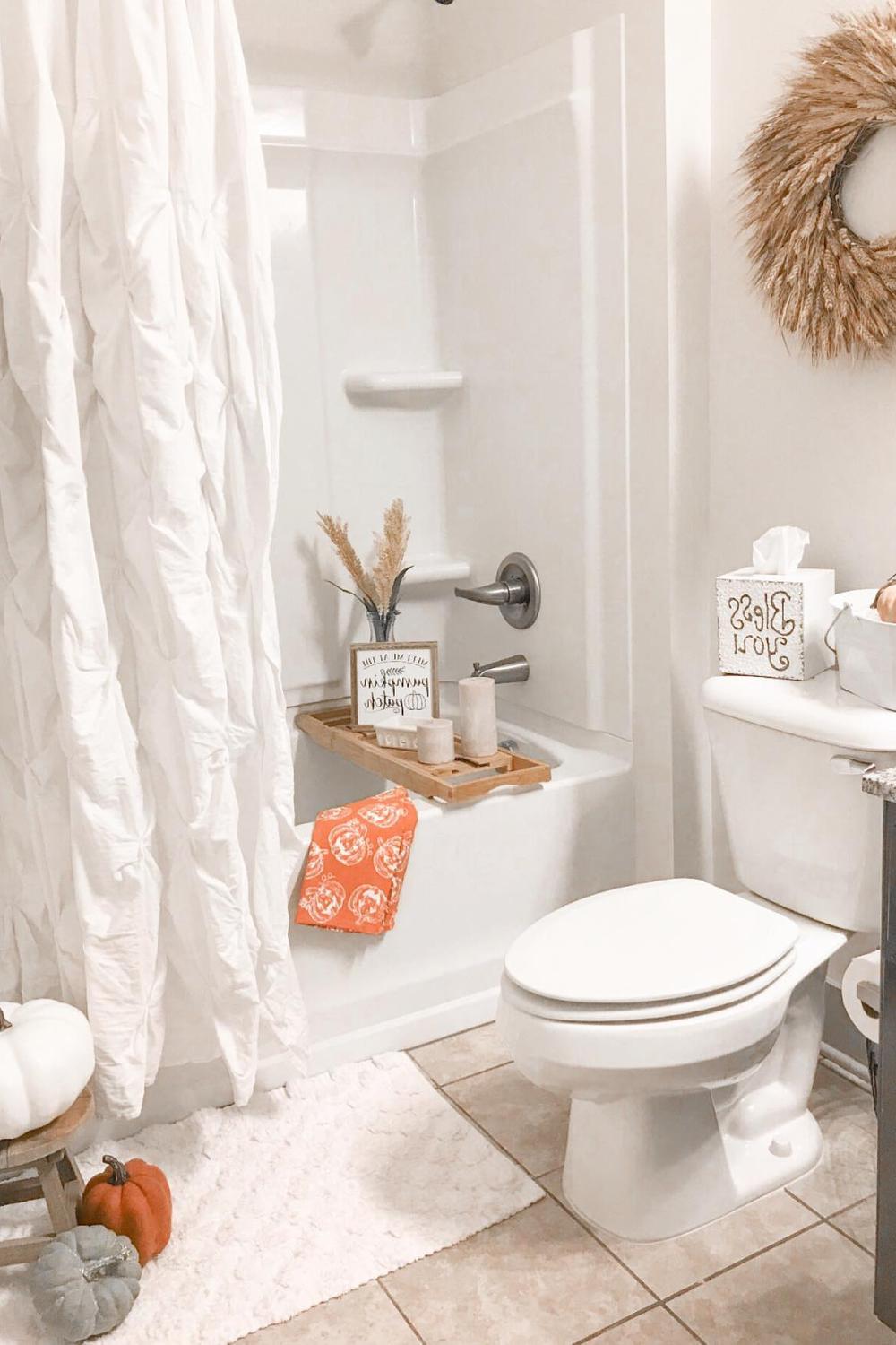 Soft lighting in a fall bathroom creates a serene and inviting environment.