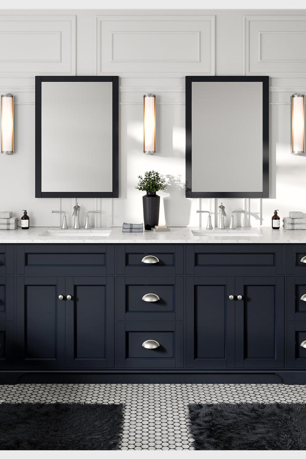 Mueble de baño de doble lavabo de color azul marino