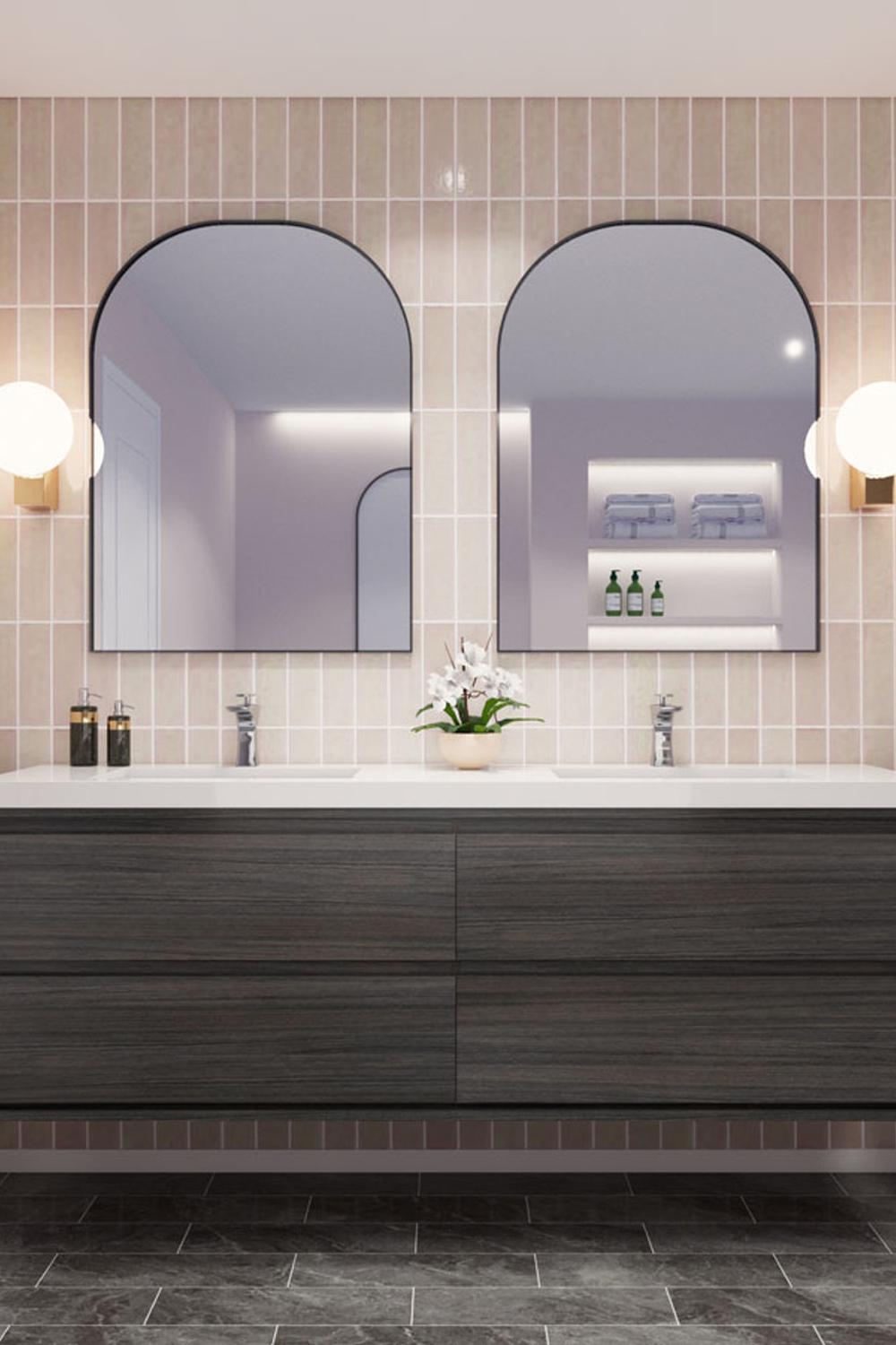 Mueble de lavabo doble con diseño moderno y contrastado