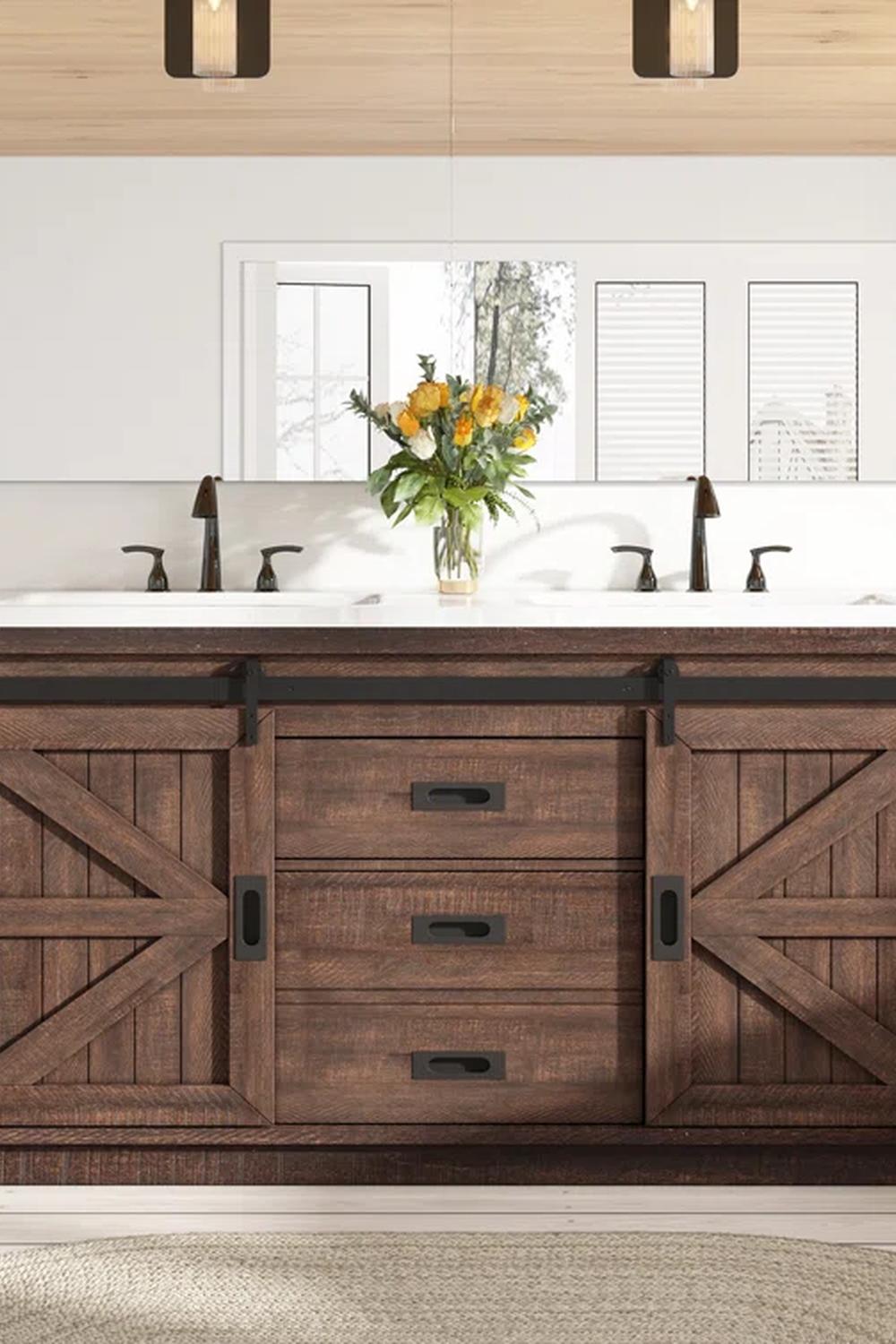 Mueble de baño de lavabo doble y estructura natural