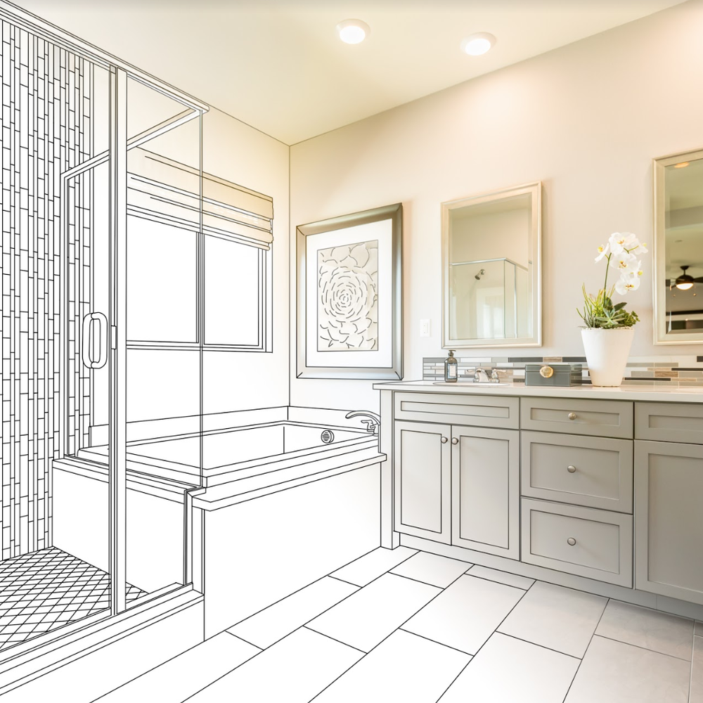 Baño contemporáneo con luz ambiental y arte en el diseño