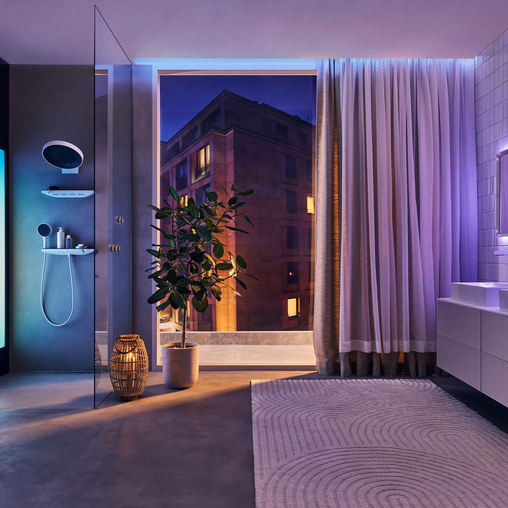 A stylish modern bathroom with luxury elements and thoughtful design.
