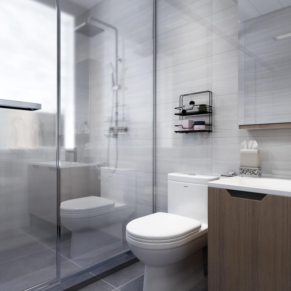 Baño minimalista con ducha funcional