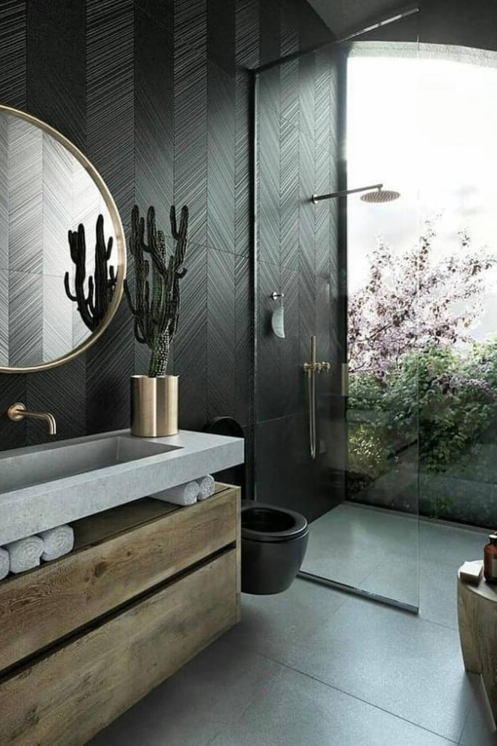 Baño con Texturas Rústicas que Transmiten Calidez