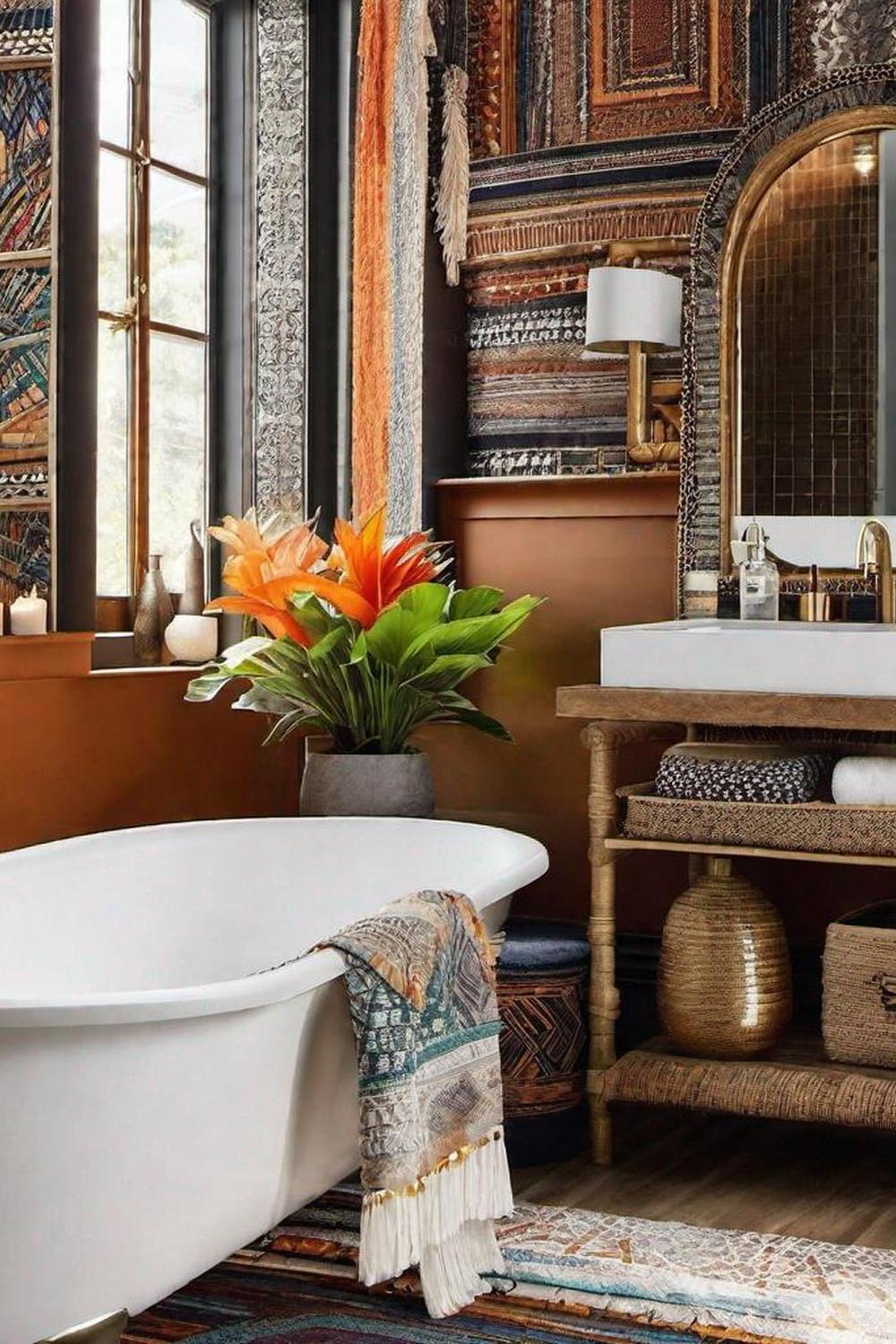 Baño acogedor con bañera de patas y decoración rica en texturas.