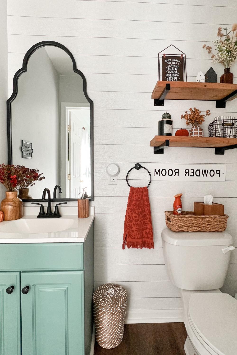Baño acogedor con frescura y toques otoñales