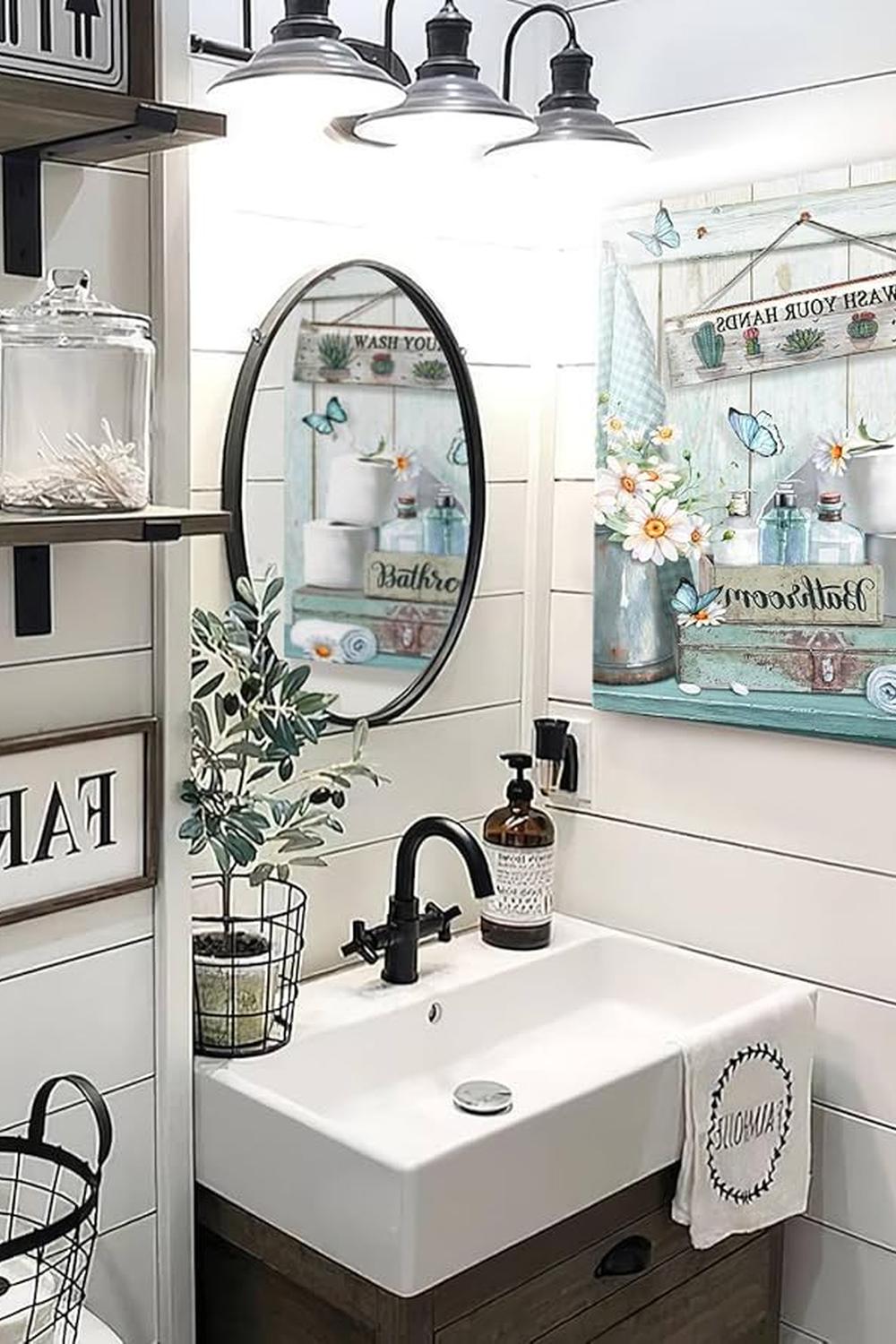 Charming farmhouse-style bathroom with contemporary rustic design.