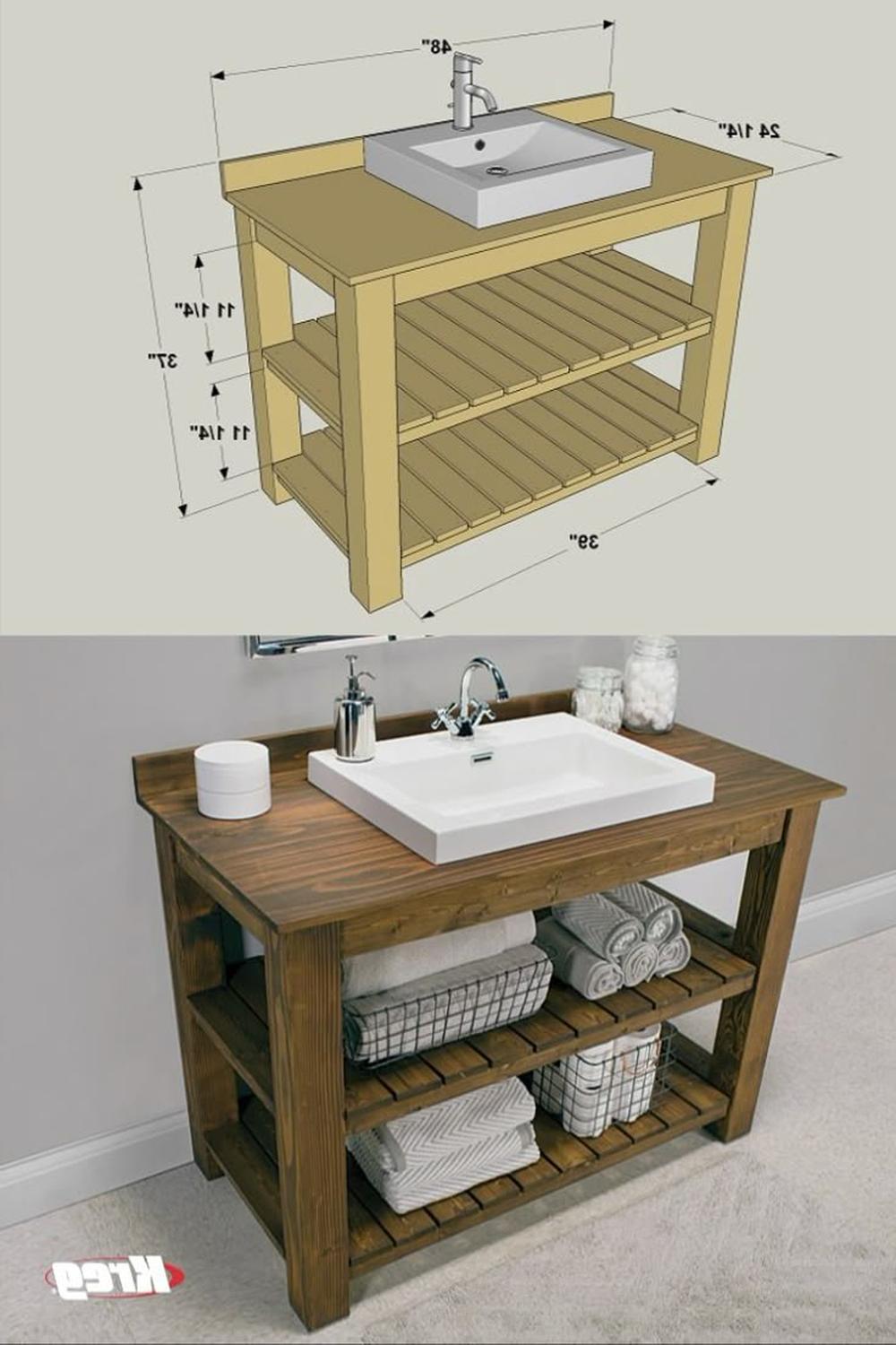 Dual-purpose rustic farmhouse bathroom vanity with expanded upper space