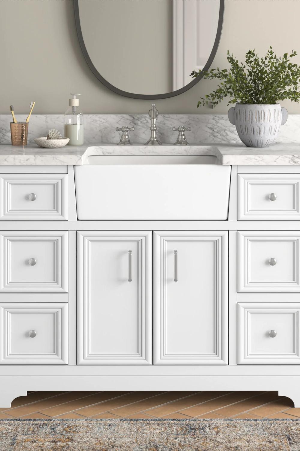 Rustic farmhouse ivory vanity with rustic charm