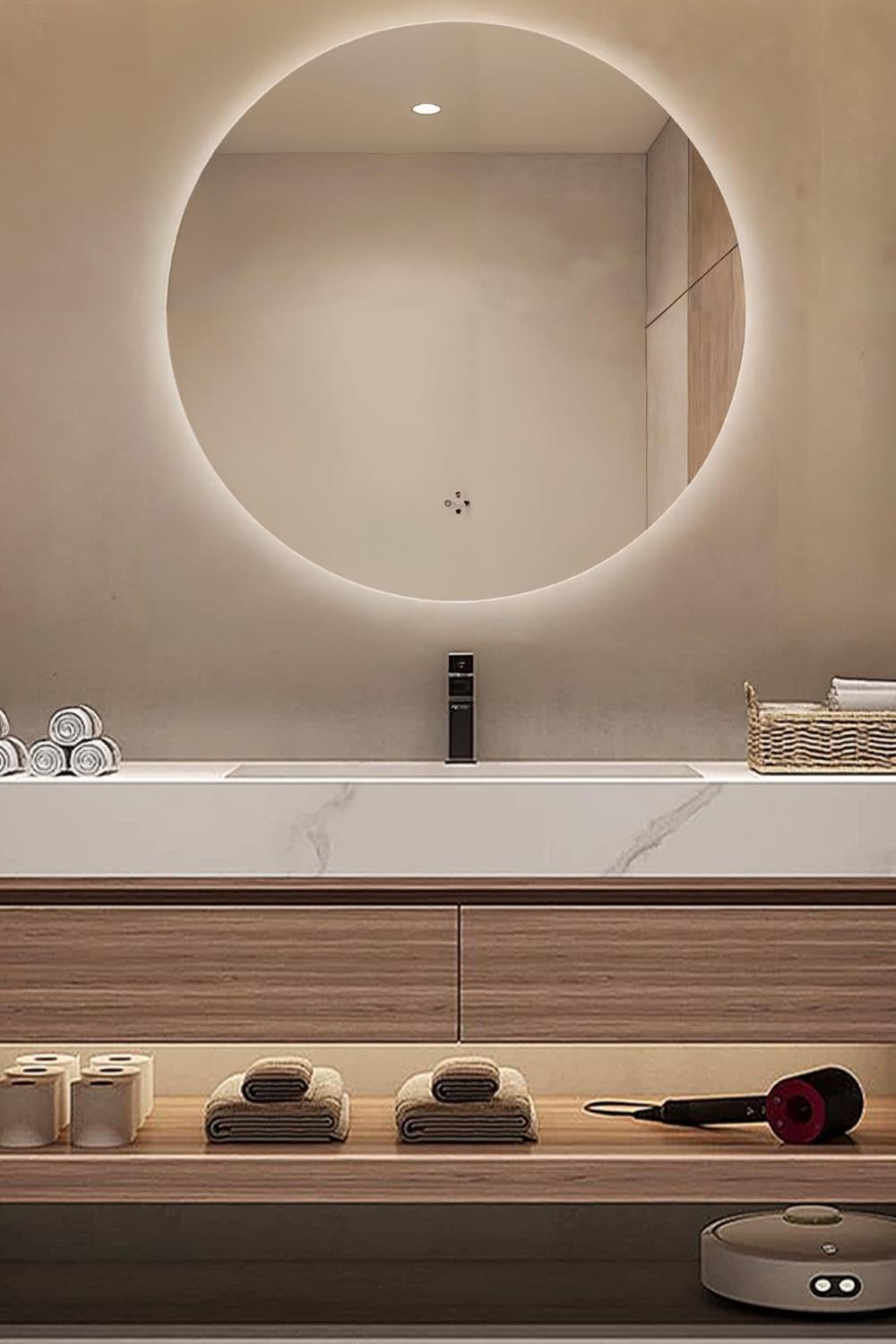 A simple floating marble vanity with practical storage and minimalist design features.