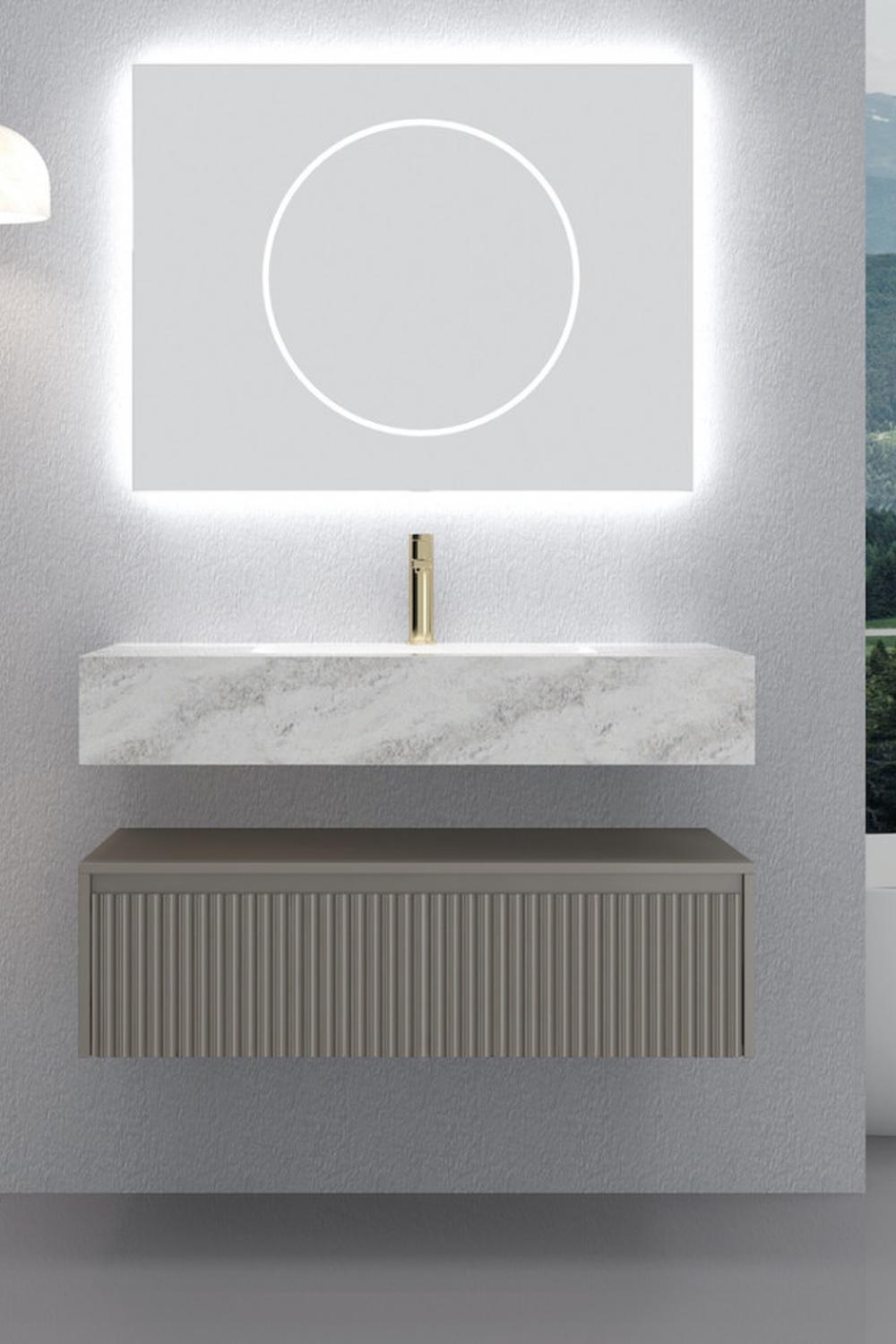 Lavabo flotante elegante en tonos neutros