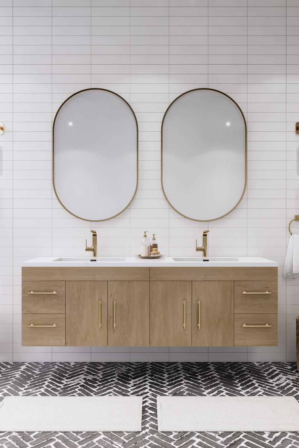 Lavabo flotante contemporáneo en tonos cálidos