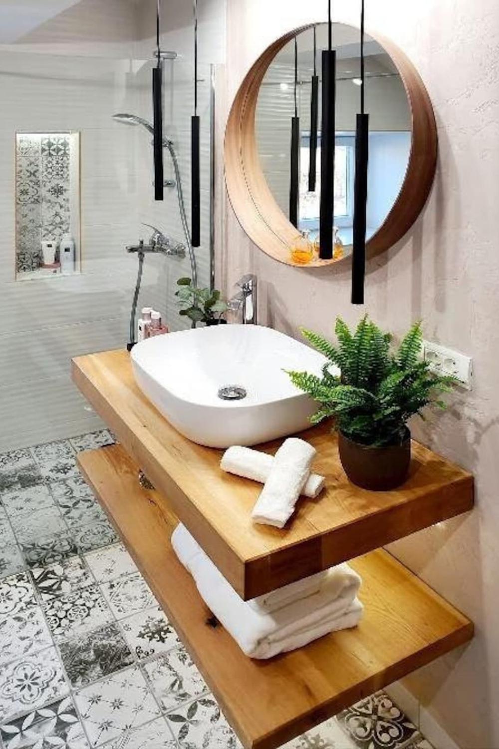 Lavabo flotante con toques artísticos