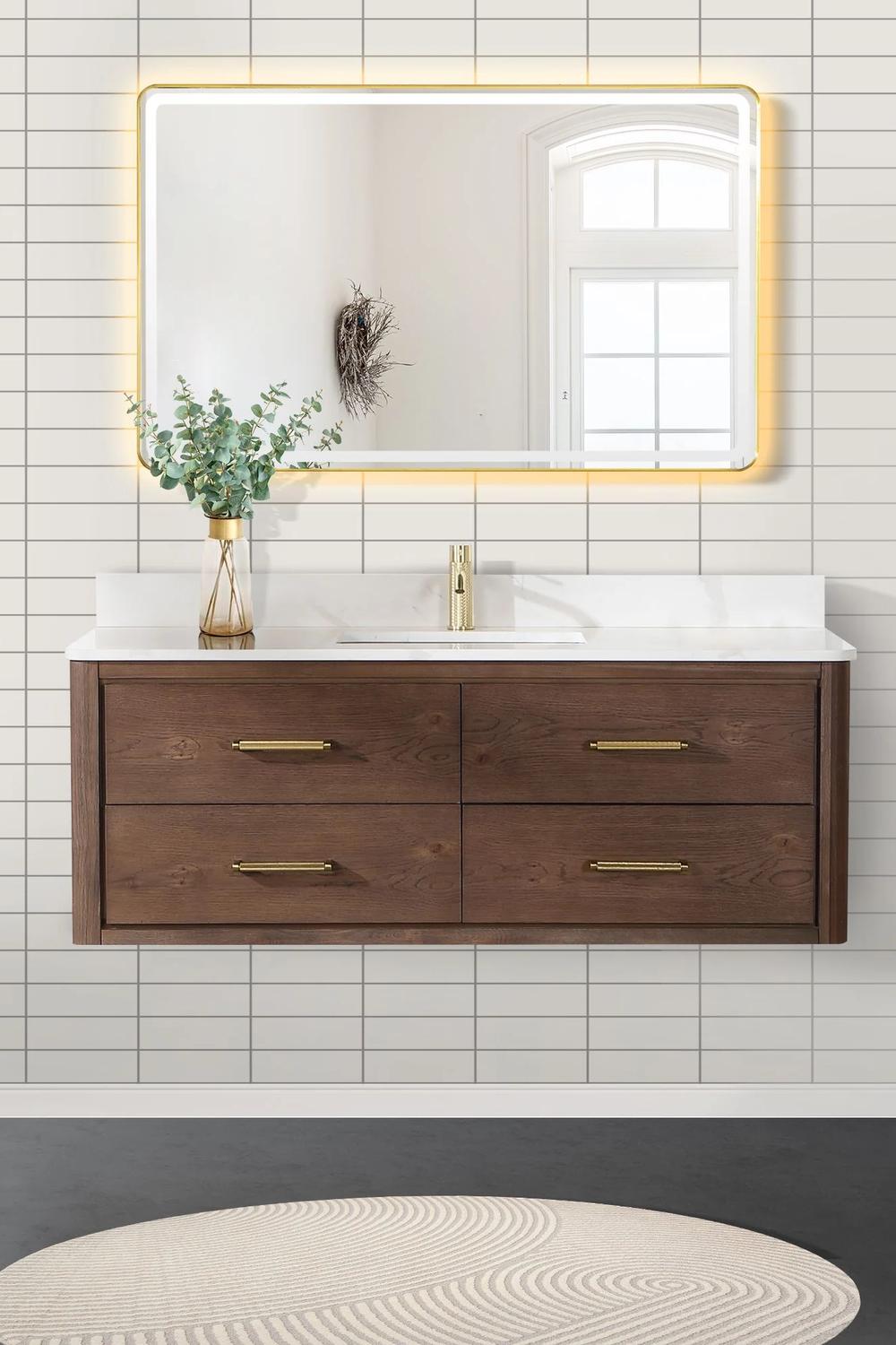 Lavabo flotante estilizado en un entorno orgánico