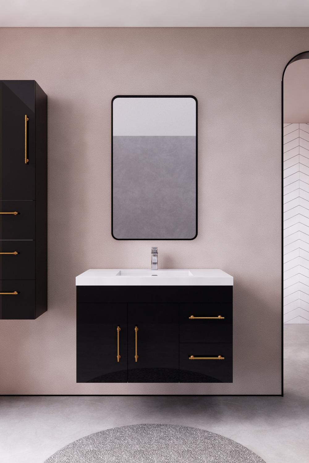 Lavabo flotante oscuro con elegancia sutil