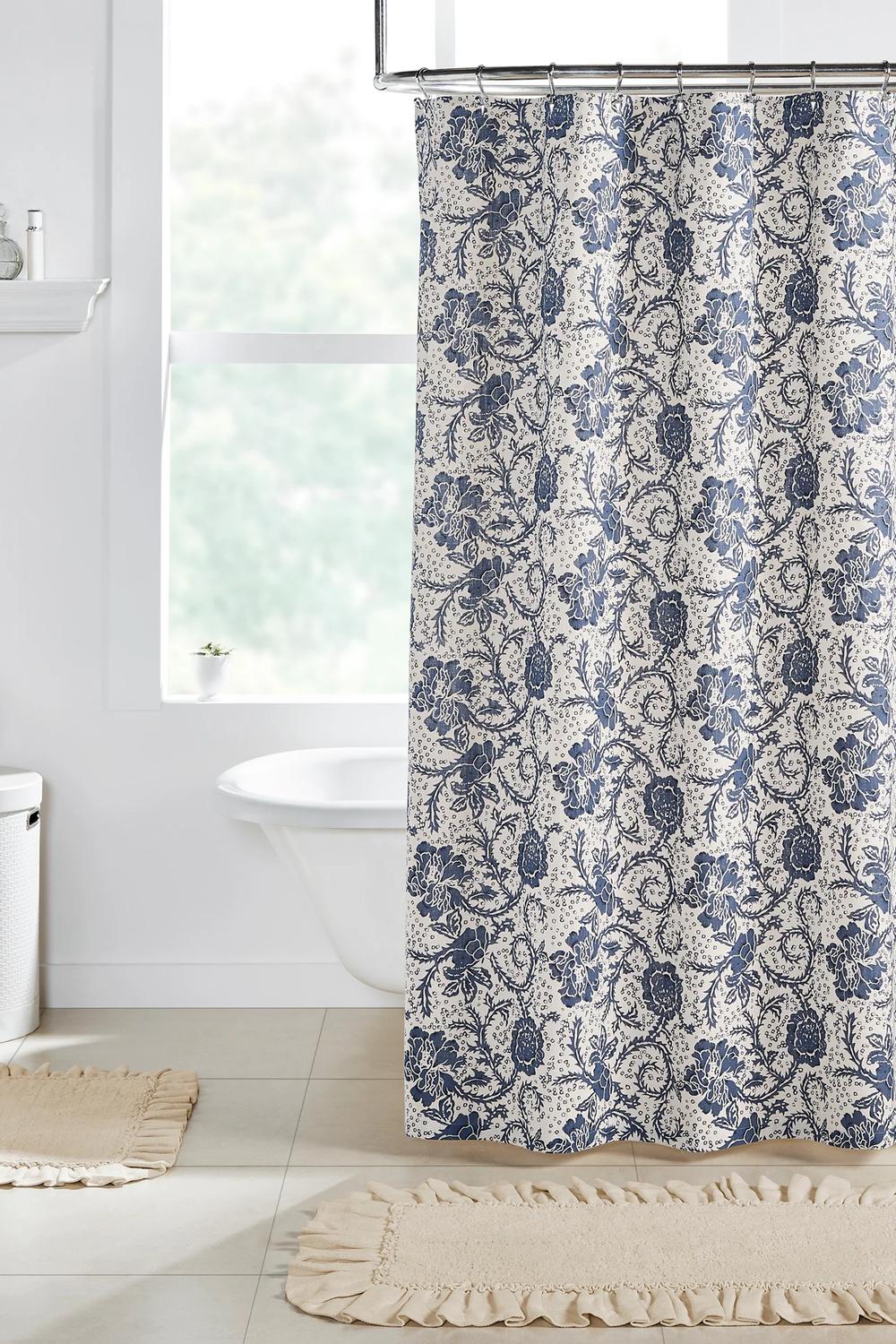Sweet floral shower curtain featuring pastel blooms and elegant design enhancing bathroom decor.
