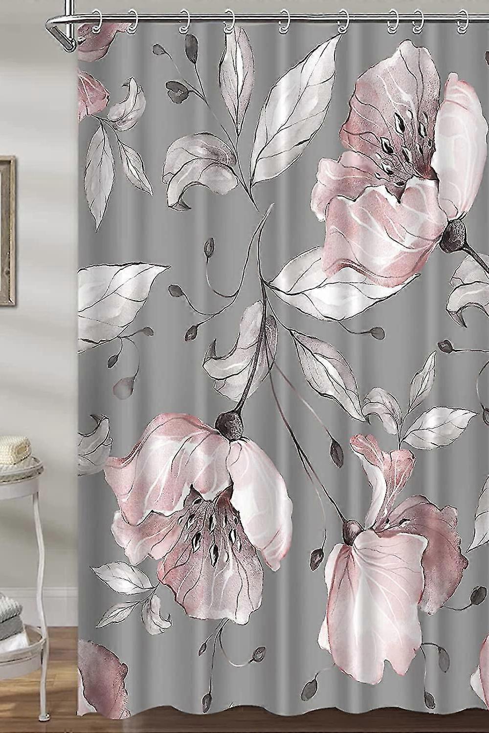 Feminine touch of elegant flowers enhancing the softness of bathroom decor.