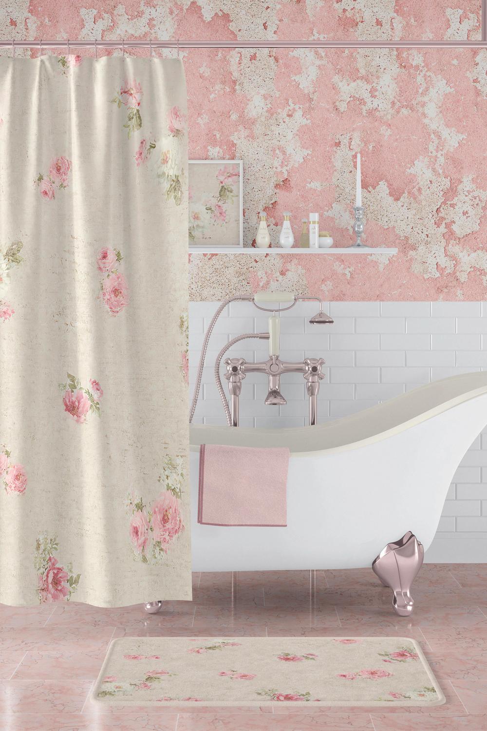Charming vintage floral shower curtain bringing warmth and nostalgia to the bathroom.