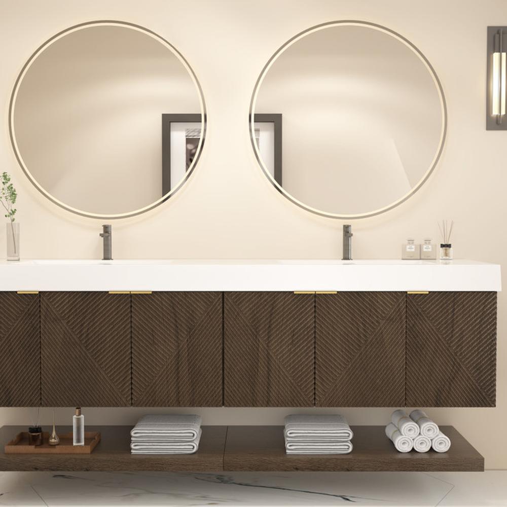Minimalist fluted bathroom vanity with ample storage