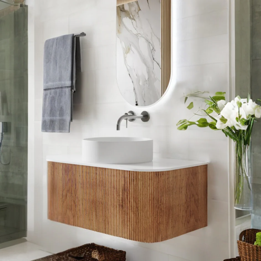 Fluted bathroom vanity with elegant garden-like elements