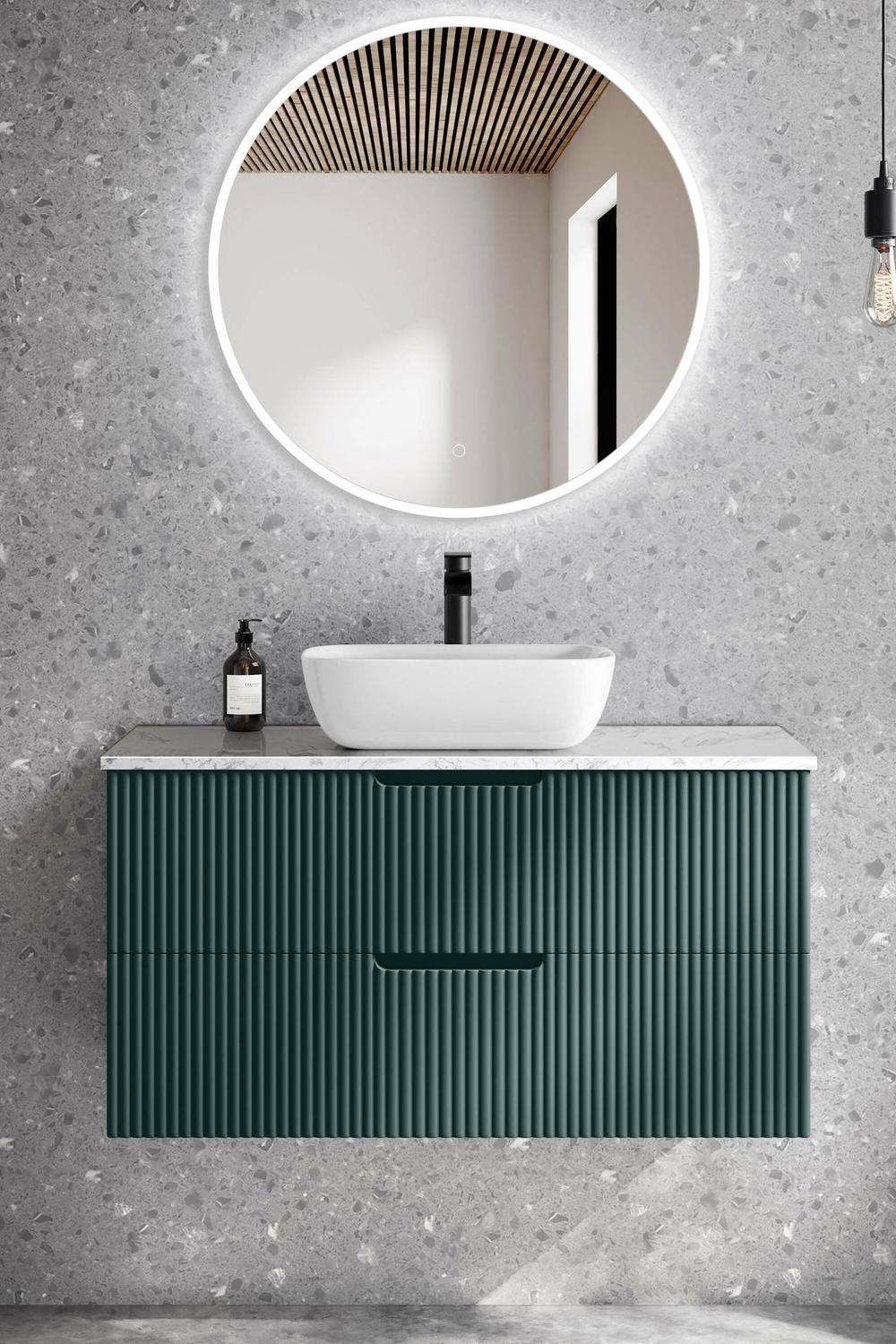 Deep green fluted bathroom vanity