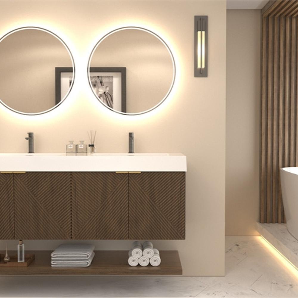 Modern bathroom with fluted design and dual sinks