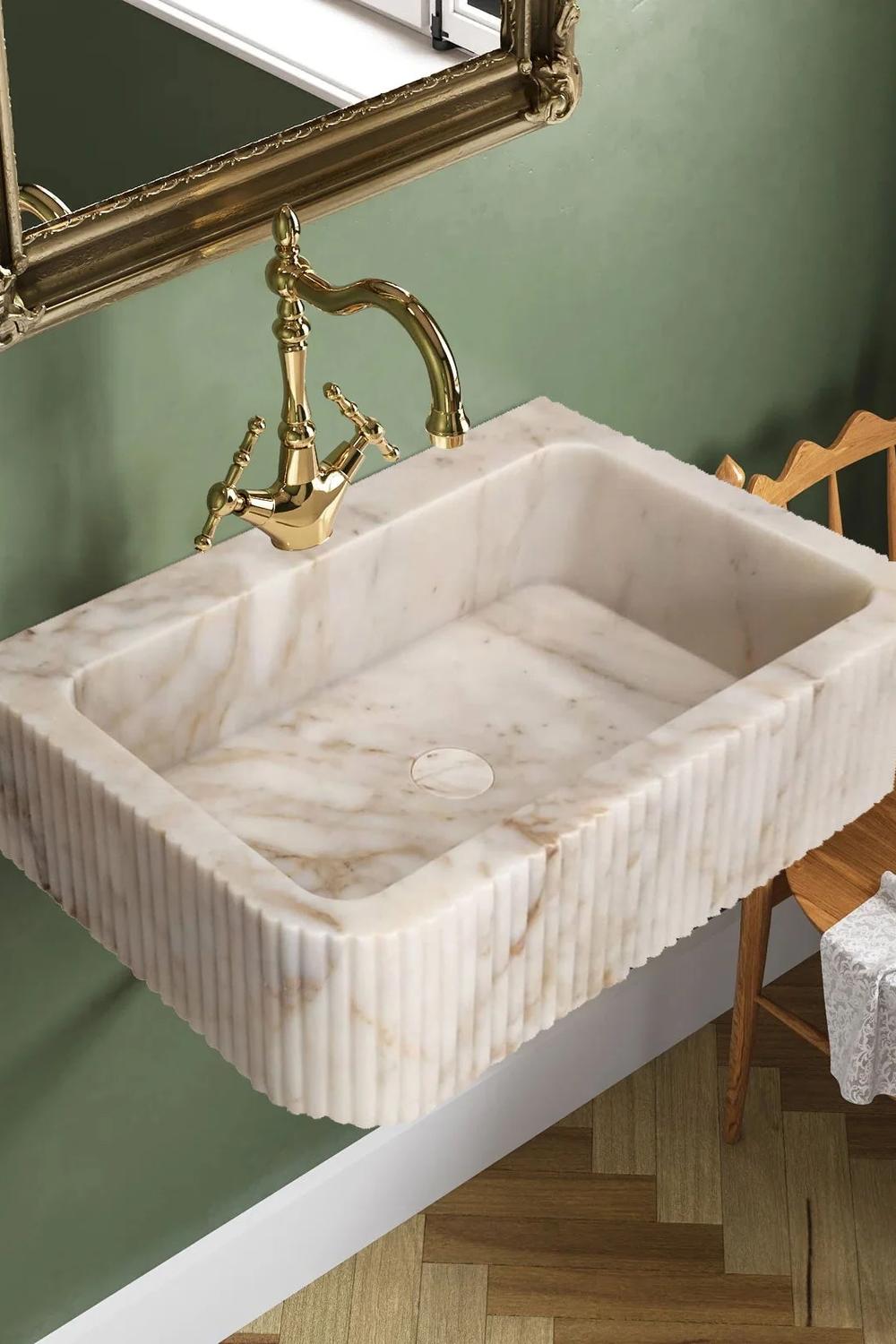 Luxurious fluted bathroom vanity with rich warmth