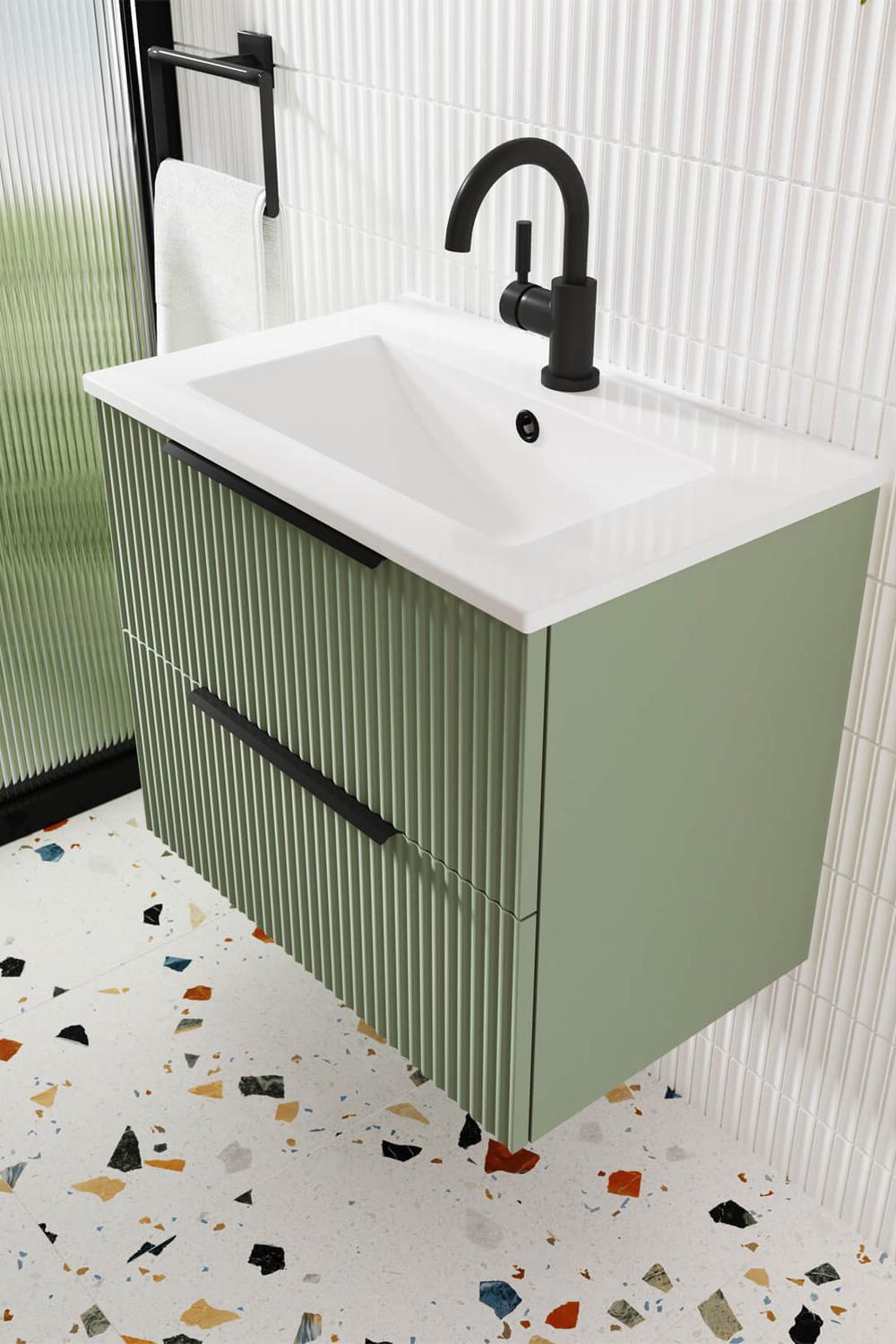 Graciously designed fluted vanity inviting light into the space