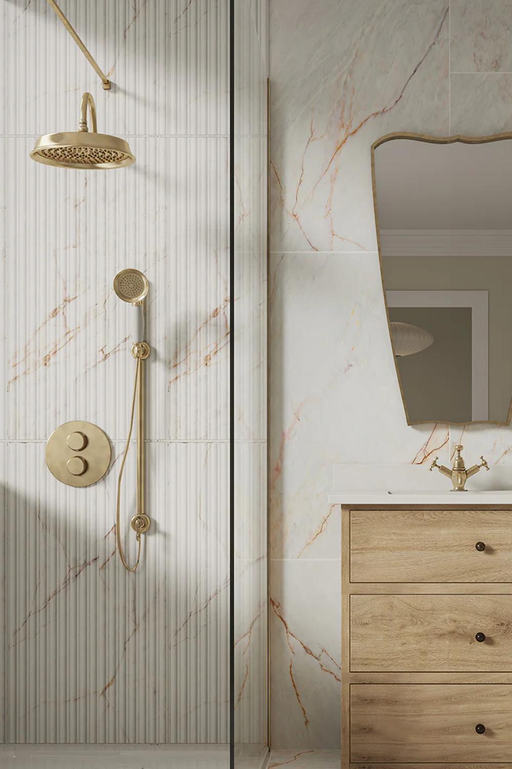 Contemporary shower experience with luxurious touches