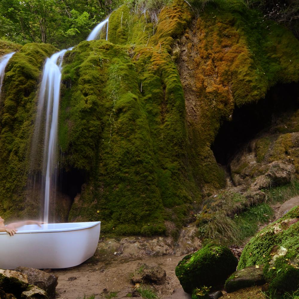Inviting outdoor bathroom nestled in nature