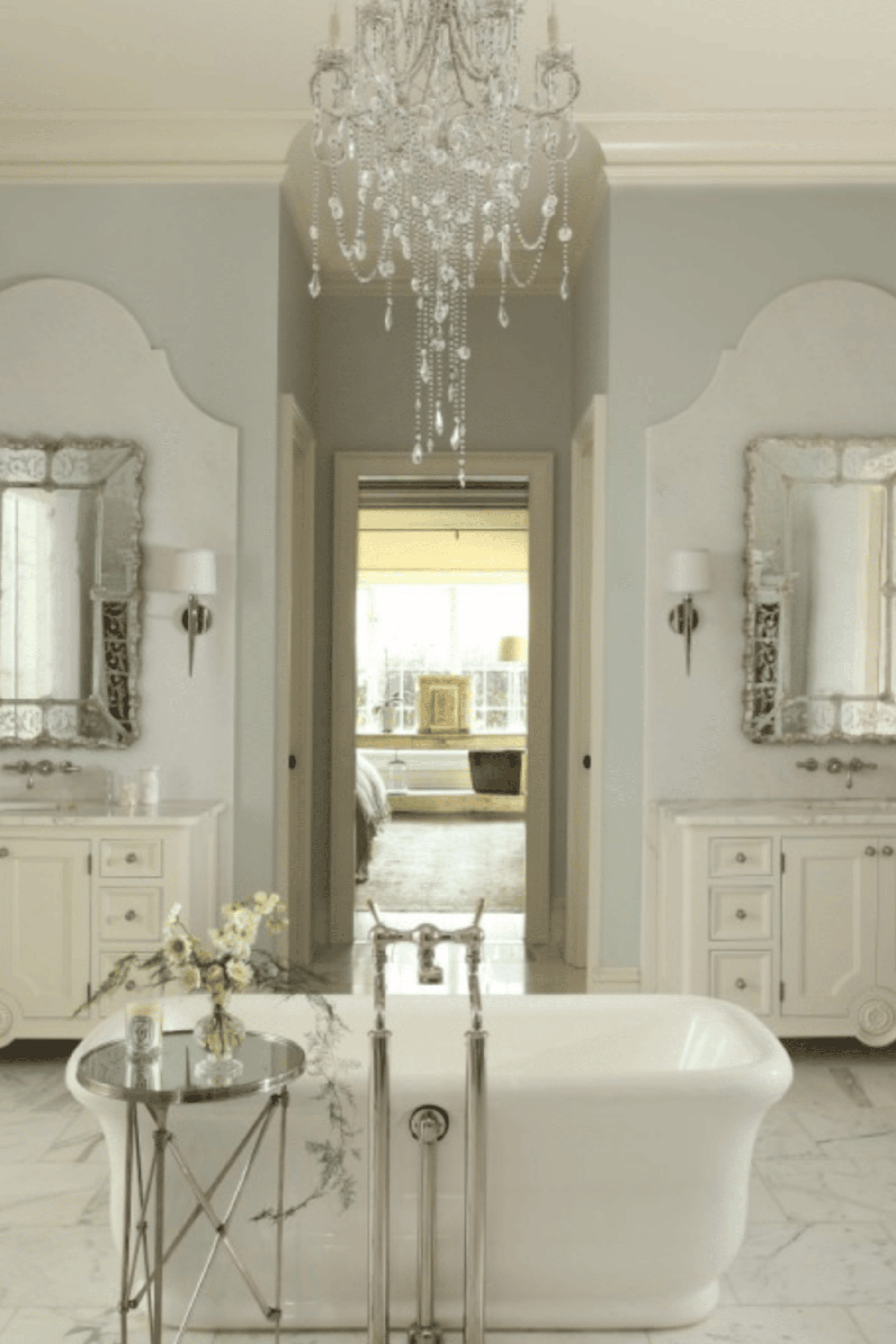 French bathroom with a blend of modern and traditional design elements