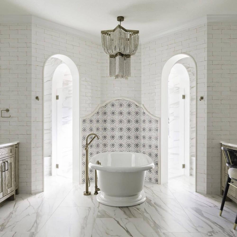 A stylish French country bathroom with elegant design features and harmonious elements.