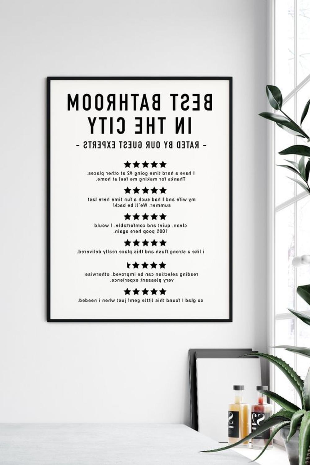 A humorous review poster titled 'BEST BATHROOM IN THE CITY.'