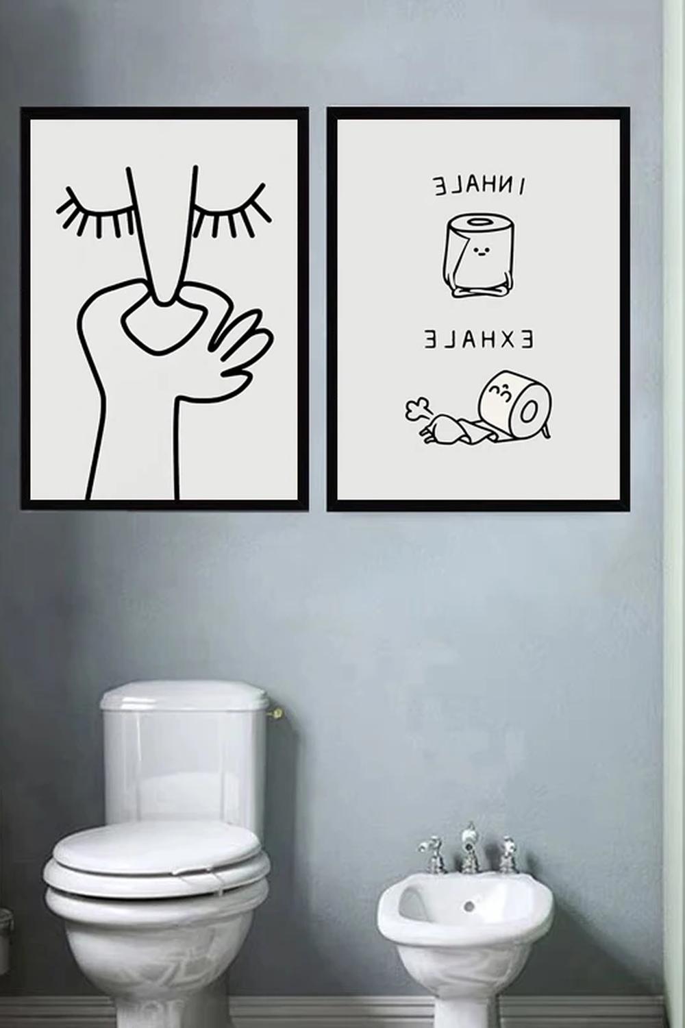 Arte en baño con ilustraciones ecológicas divertidas
