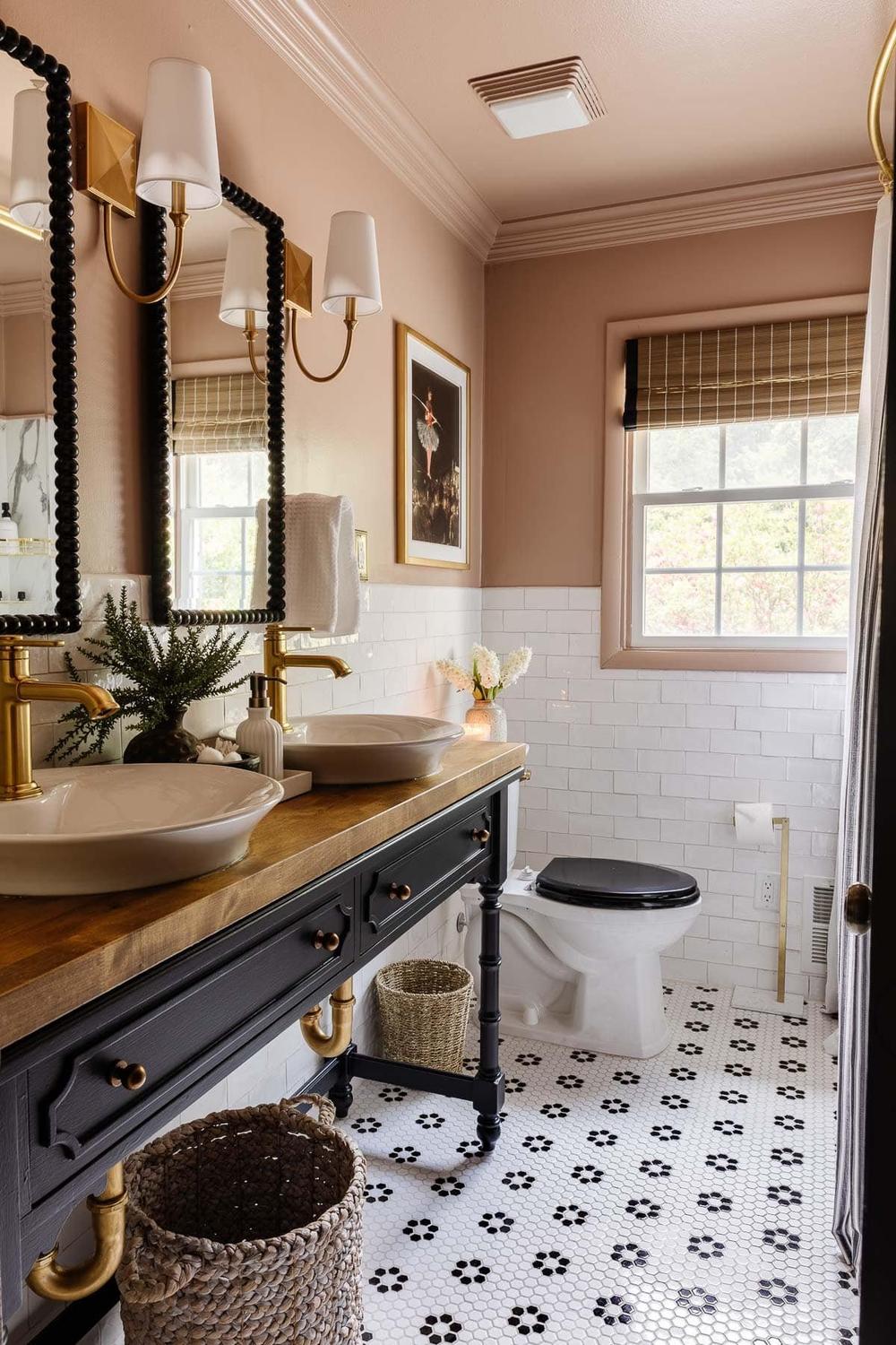 Chic girly bathroom blending modern and classic elements