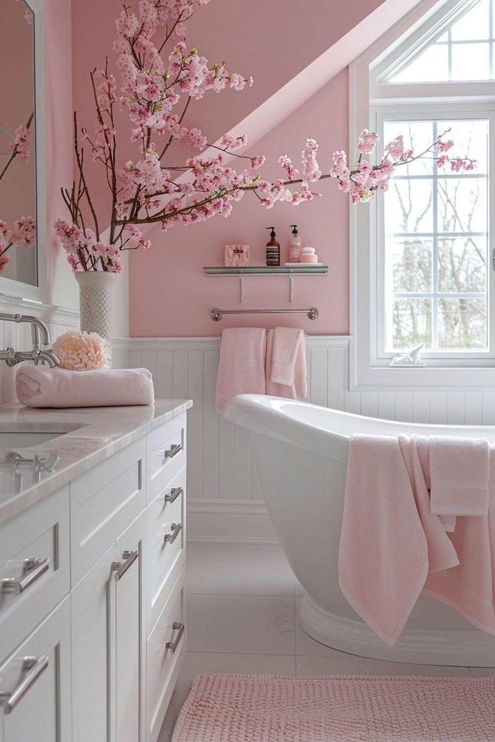 Charming bathroom featuring a freestanding bathtub and soft decor
