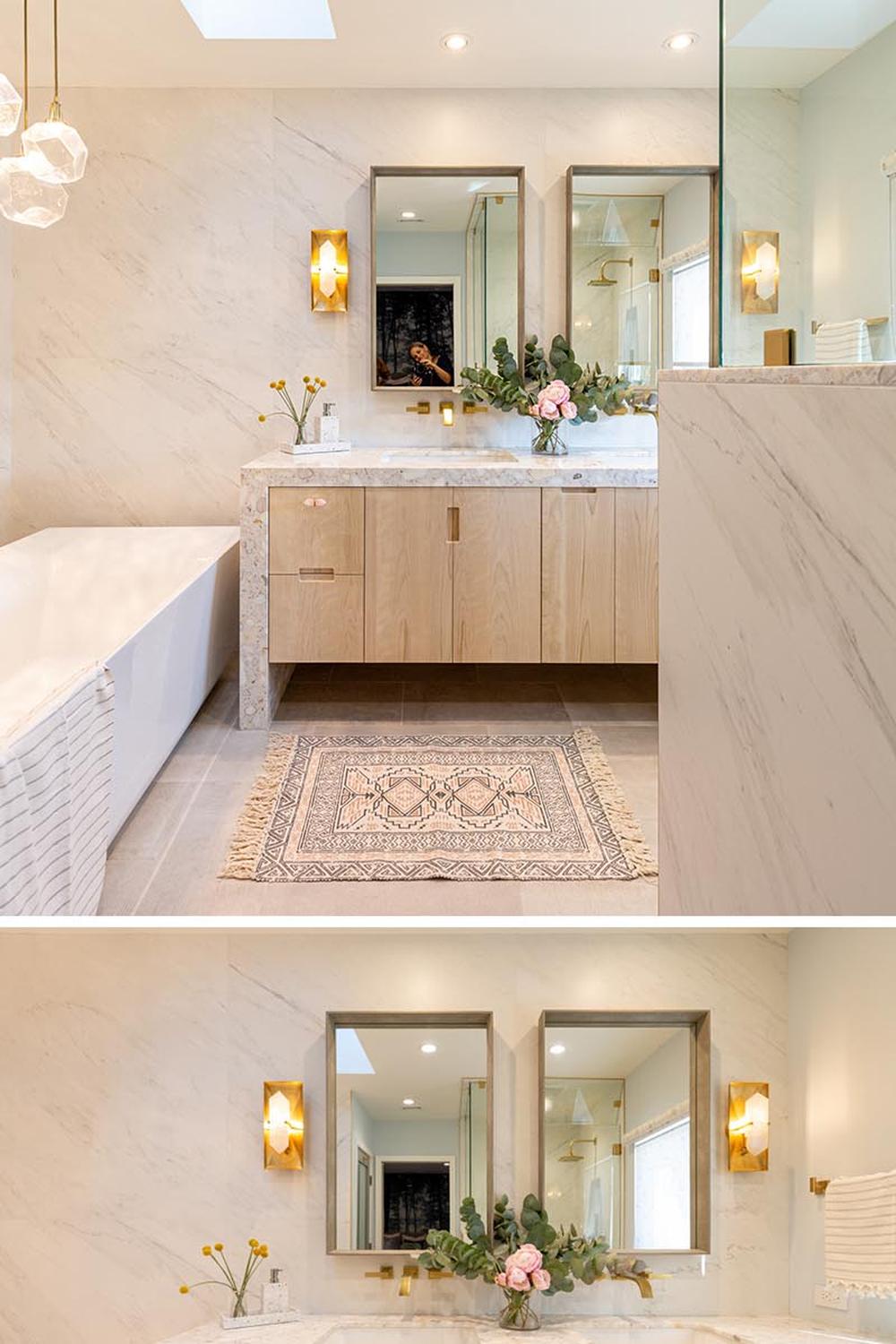 Baño contemporáneo con encanto blanco y toques dorados