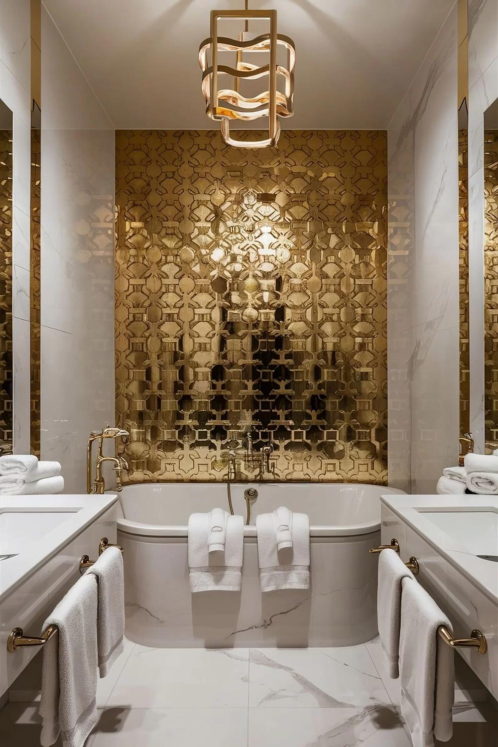 Baño espectacular en blanco con acentos dorados