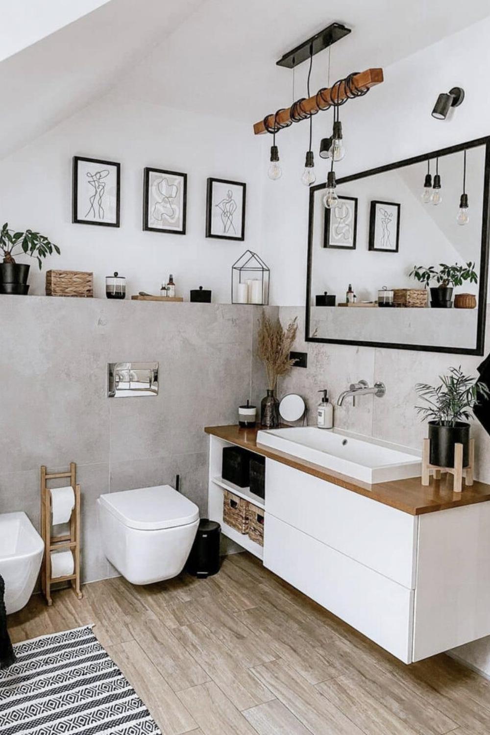 Baño boho contemporáneo con elementos naturales